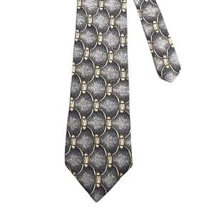 Barrington Grey Silk Geometric Tie Mens OS Interlocking Ring Pattern WPL 2831